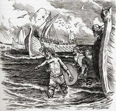 The Landing of the Jutes at the Isle of Thanet, Kent, England, 449 AD, from the book 