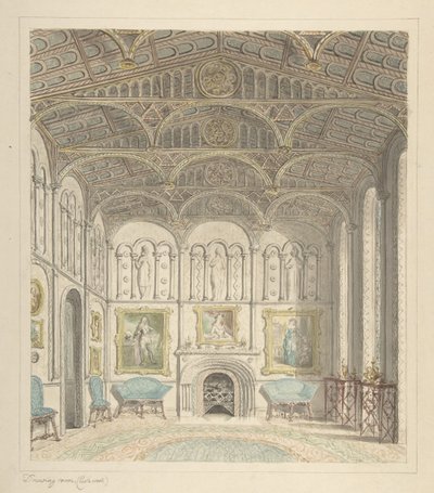 Drawing Room of Lea Castle, Looking West, ca. 1816 by John Carter.
