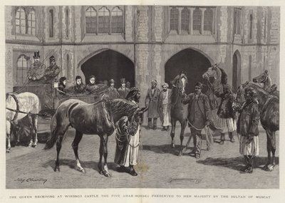 The Queen Receiving at Windsor Castle the Five Arab Horses Presented to Her Majesty by the Sultan of Muscat by John Charlton
