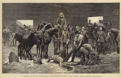 Troops for Egypt, the Second Life Guards at the Royal Albert Docks waiting to Embark by John Charlton