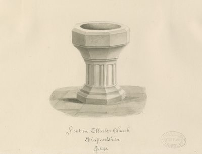 Font in Ellastone Church by John Chessell Buckler