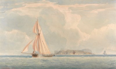 Boat Sailing to the Left with Island in the Background by John Christian Schetky