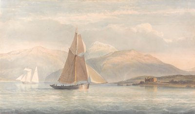 Boat Sailing to the Right with Mountains in the Background by John Christian Schetky