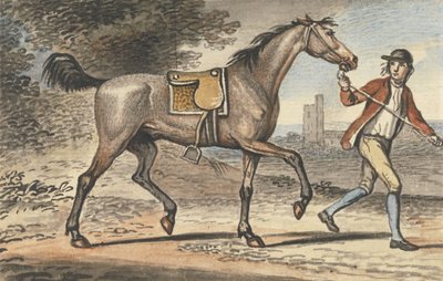 Stable Boy Leading a Trotting Horse in a Landscape with a Castle Tower by John Collet