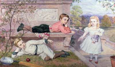 The Farrer Children, Gaspard, Henry and Cecilia in the Gardens of a Country House in Berkshire by John Collingham Moore