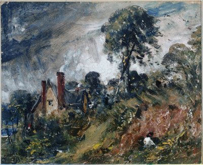 A Cottage Among Trees, with a Sandbank by John Constable