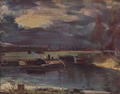 Barges on the Stour, with Dedham Church in the distance by John Constable