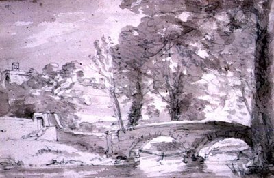 Bridge with Trees and Buildings, at Haddon by John Constable