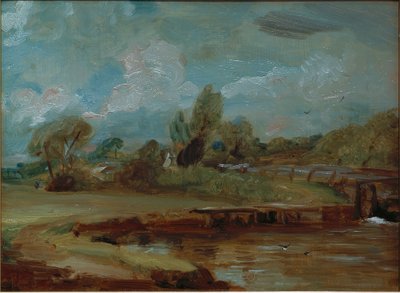 The Lock at Flatford, Seen from a Path by the River by John Constable
