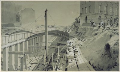 Building the retaining walls at Park Street, Camden Town, September 1836 by John Cooke Bourne