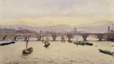 View of Waterloo Bridge from Hungerford Bridge by John Crowther