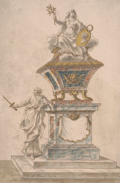 Monument: Peace Seated upon an Urn, a Man with Drawn Sword Standing on the Base of the Monument by John Devoto