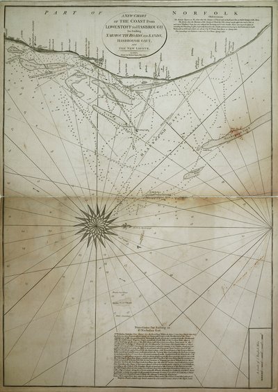 A New Chart of the Coast from Lowestoff to Hasbrough Including Yarmouth Roads and Sands, Hasbrough Gatt, and the New Lights by John Diston