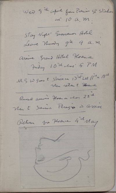 Sketch book containing 60 sketches and illustrations, writings on tempera paint and artists including Botticelli by John Duncan