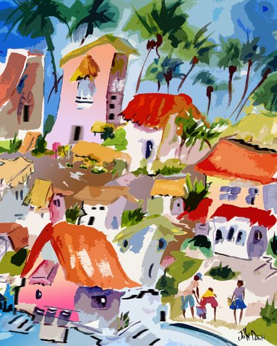 Vibrant Coastal Town by John Dunn