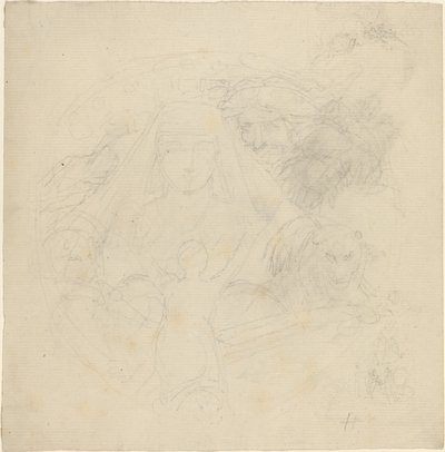 Figure Seen from Behind Praying to an Apparition of a Head with Lions Below by John Flaxman