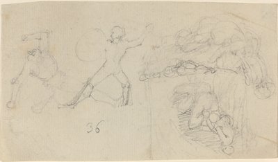 Sheet of Sketches, including Two Warriors Fighting by John Flaxman