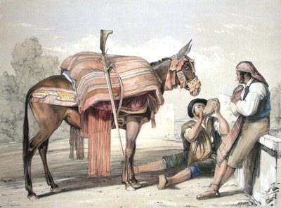 Itinerant Peasants with a Mule, Andalusia by John Frederick (after) Lewis