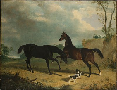 Hunters and a Spaniel in a Wooded Landscape by John Frederick Herring Senior