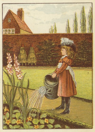 Girl watering the garden by John George (after) Sowerby