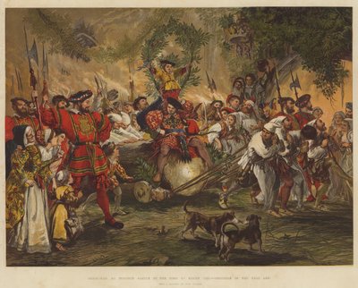 Christmas at Windsor Castle in the Time of Henry VIII, Bringing in the Yule Log by John Gilbert