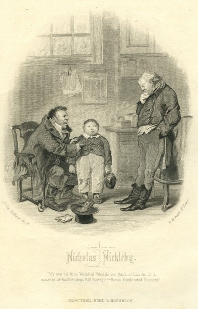 Nicholas Nickleby: Wackford Squeers and Young Wackford Squeers, engraved by H.B. Hall and Sons by John Gilbert