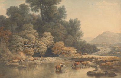 Hilly Landscape with River and Cattle by John Glover