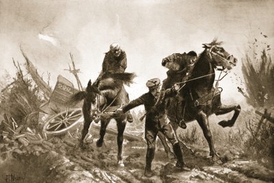 Driver Brown returning with wounded on horseback from the firing line by John Harris Valda