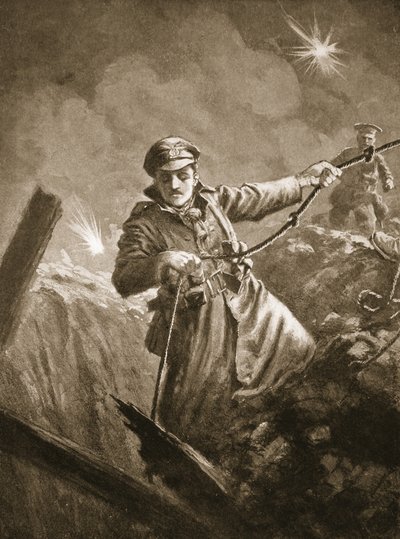 Lieutenant G.P. Burlton assisting in saving unconscious men from a mine shaft by John Harris Valda