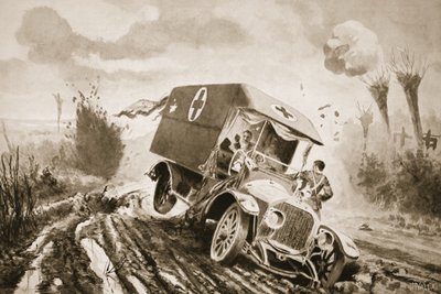 Private Adams Going to the Assistance of the Wounded in a Motor Ambulance Which Had Run into a Shell-Hole While Under Fire by John Harris Valda