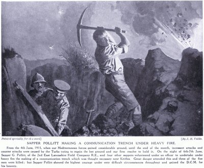Sapper Pollitt Making a Communication Trench Under Heavy Fire at the Gallipoli Peninsula June 1915 by John Harris Valda
