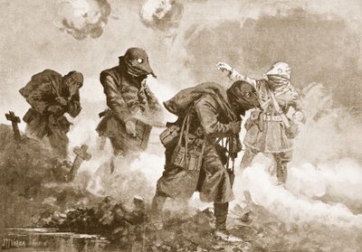 Second Lieutenant (Temporary Captain) E.M. Allfrey directing the supply of ammunition, rations and water to troops in action during a gas attack by John Harris Valda