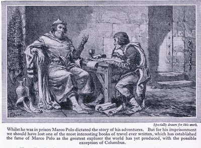 Whilst in prison Marco Polo dictated the story of his adventures, c.1950 by John Harris Valda