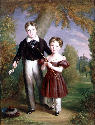 Double Portrait of Two Boys with Bows and Arrows by John King