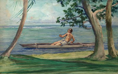 Boy in Canoe Passing in Front of Our House, Vaiala, Samoa by John La Farge
