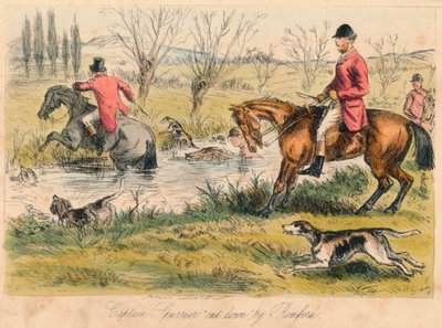 Captain Spurrier cut down by Romford by John Leech and Hablot Knight Browne