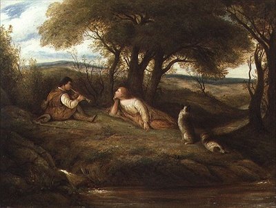 Young Man Playing Music to a Shepherd and his Dogs by John Linnell