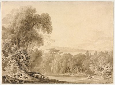 Figures Seated by a Lake in a Wooded Landscape by John Martin