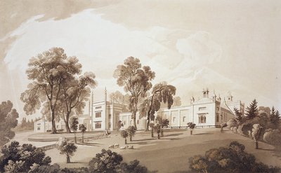 View of the Farm House with Screen to Stables and Farm buildings to Sezincote House, engraved by Frederick Christian Lewis Snr. by John Martin