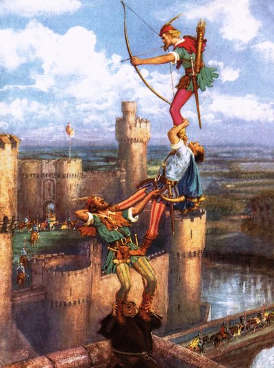 Robin Hood shooting into Nottingham Castle by John Millar Watt