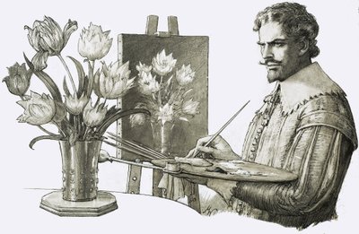 Unidentified artist painting flowers by John Millar Watt
