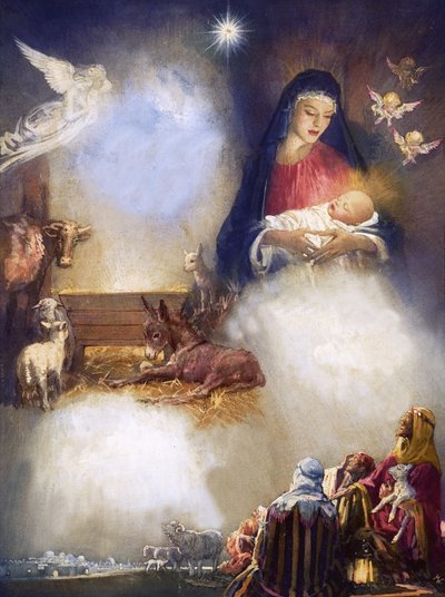 Unidentified montage based on the birth of Jesus by John Millar Watt
