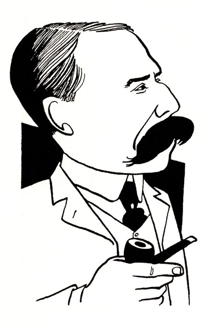 Edward Elgar - caricature holding pipe by John Minnion