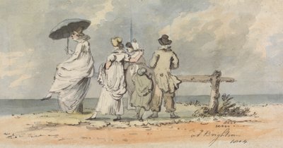 At Brighton, 1804: Three Women, Child and Man Looking Out to Sea by John Nixon