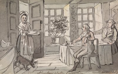 Figures Seated at a Table Being Served Food, Crockem Wells, Devonshire by John Nixon