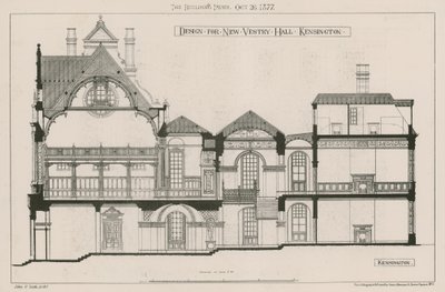 Design for New Vestry Hall, Kensington by John Oldrid Scott