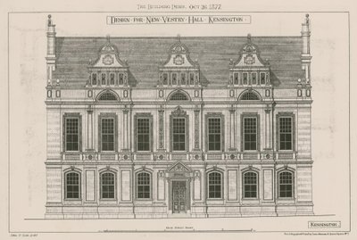 Design for New Vestry Hall, Kensington, London by John Oldrid Scott