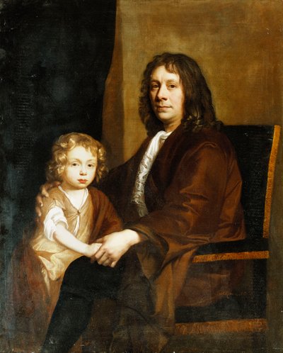 Portrait of Thomas Rowe and His Son, Seated Three-Quarter Length, the Former in a Brown Gown, the Latter in a Brown Dress and Wrap by John Riley