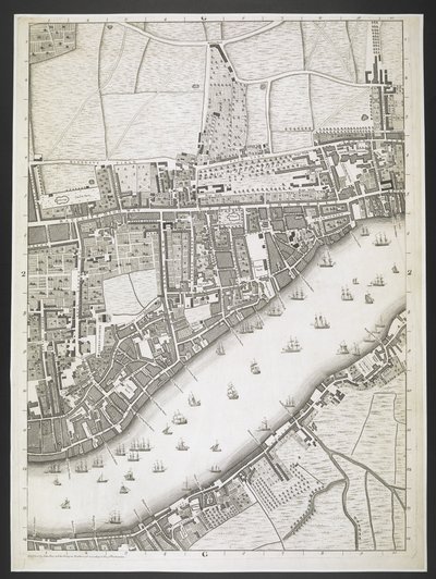 Plan of London, Ratcliff Highway, Upper Shadwell Road by John Rocque