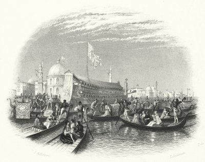 The marriage of the sea. The barge of the Doge and gondolas on the water in Venice by John Rogers (after) Herbert